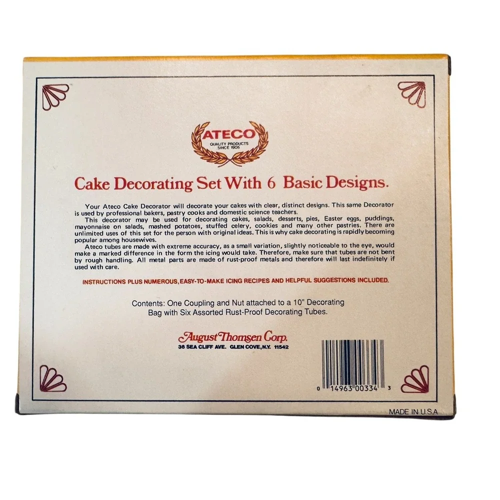 Vintage Ateco Fancy Pastry Cake Decorating Set 6 Metal Tubes 10in Bag USA